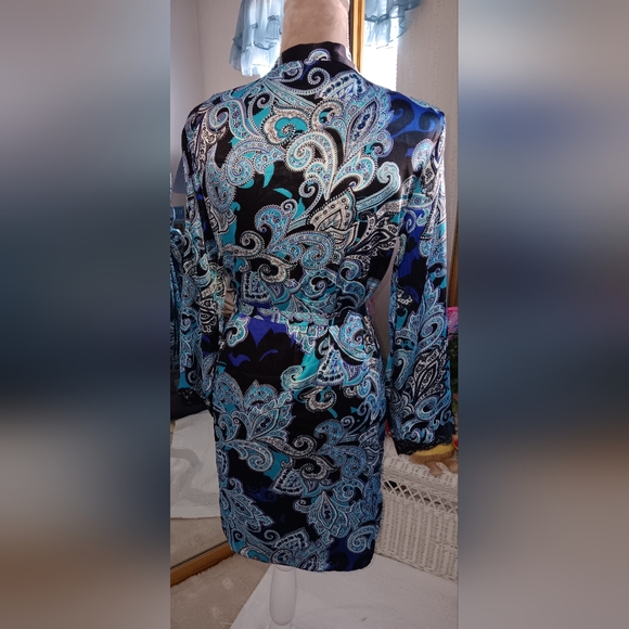 Apt. 9 ~ Satin Paisley Lace-Trim Wrap Robe in Blue & Purple (XS, NWOT) - Picture 8 of 11